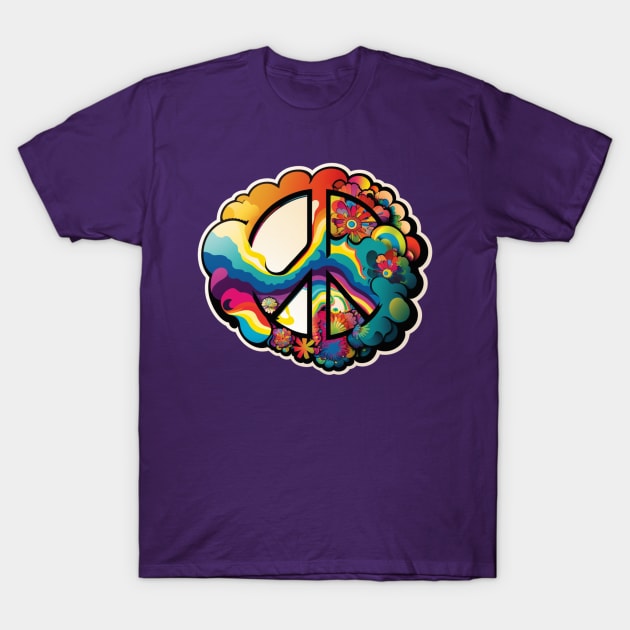 Groovy Psychedelic Peace Sign in Purple T-Shirt by TheArtfulAllie